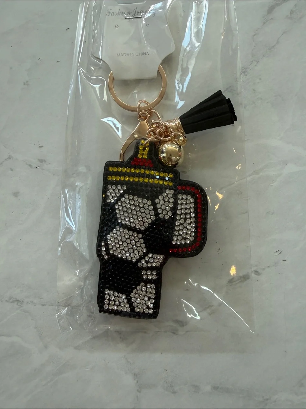 NWT Bling Puffy Rhinestone Soccer Tumbler Bag Charm / Keychain
